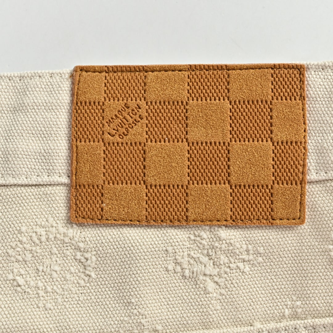 Louis Vuitton LV Monogram Needle-Punch Denim Skate Trousers — Ecru