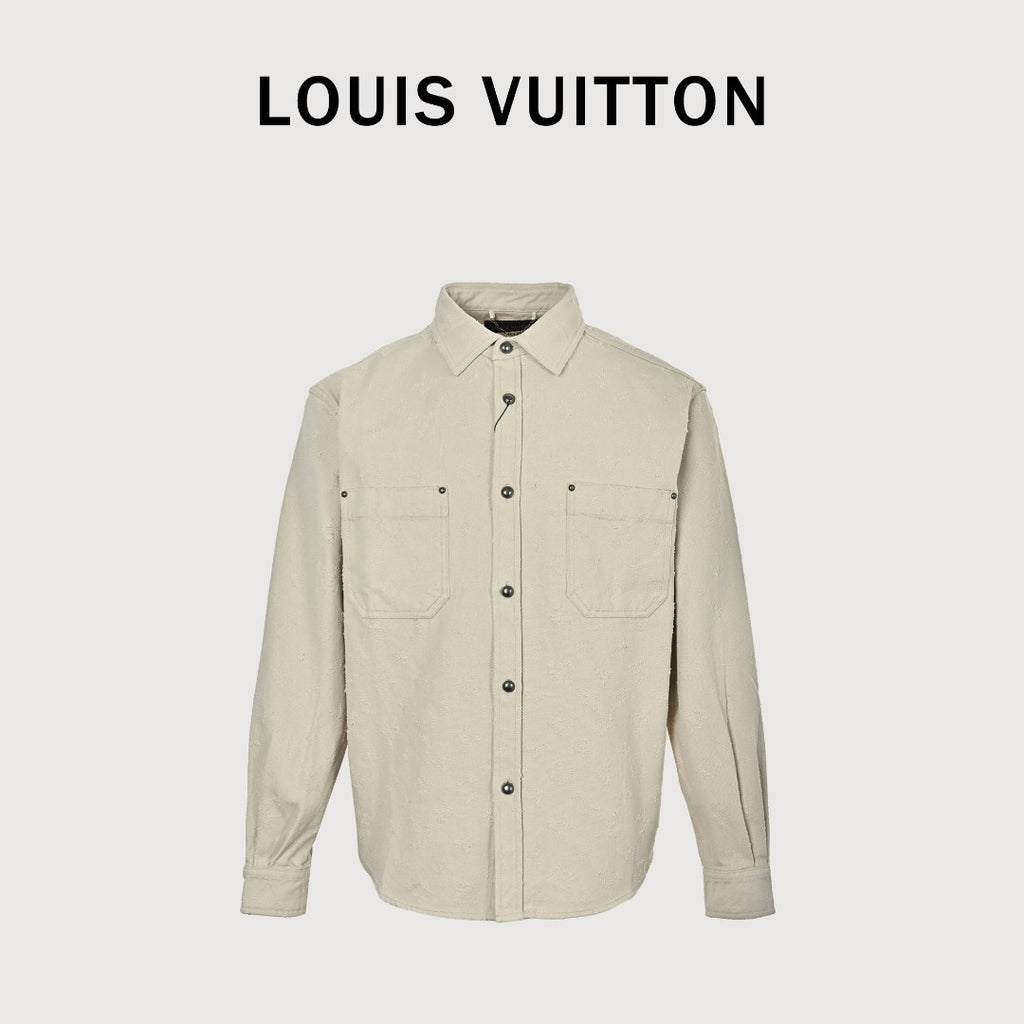 Louis Vuitton LV Monogram Needle-Punch Denim Shirt Jacket — Ecru