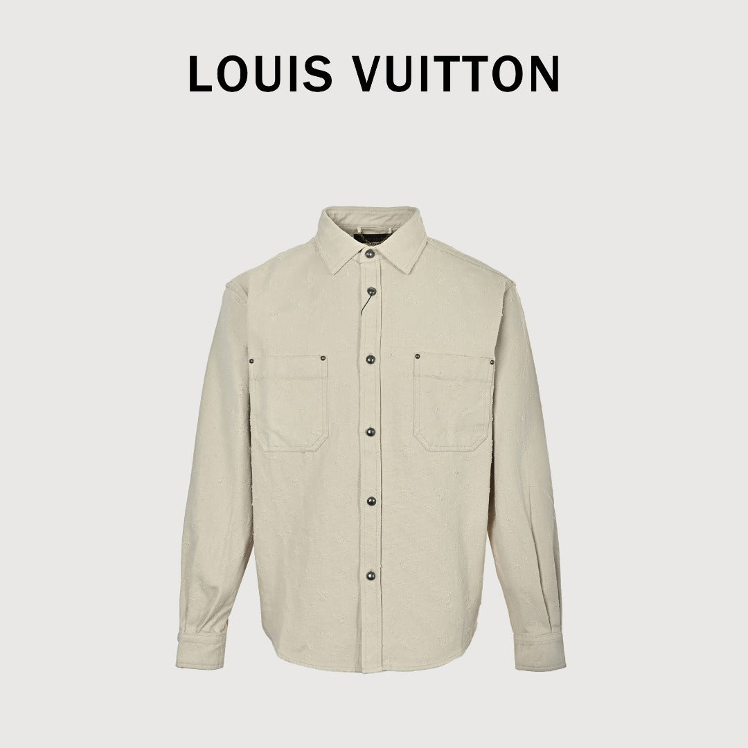 Louis Vuitton LV Monogram Needle-Punch Denim Shirt Jacket — Ecru