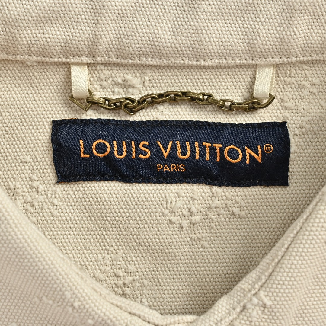 Louis Vuitton LV Monogram Needle-Punch Denim Shirt Jacket — Ecru