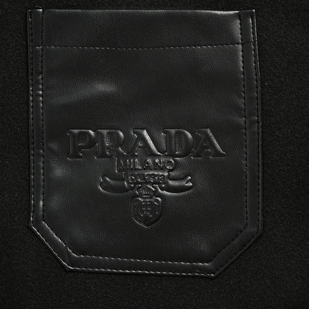 Prada Leather-Pocket Varsity Bomber Jacket — Black