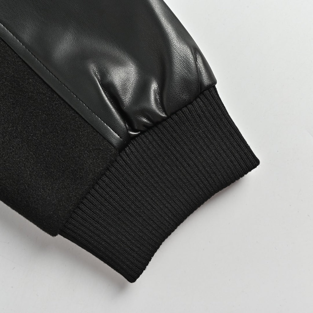 Prada Leather-Pocket Varsity Bomber Jacket — Black