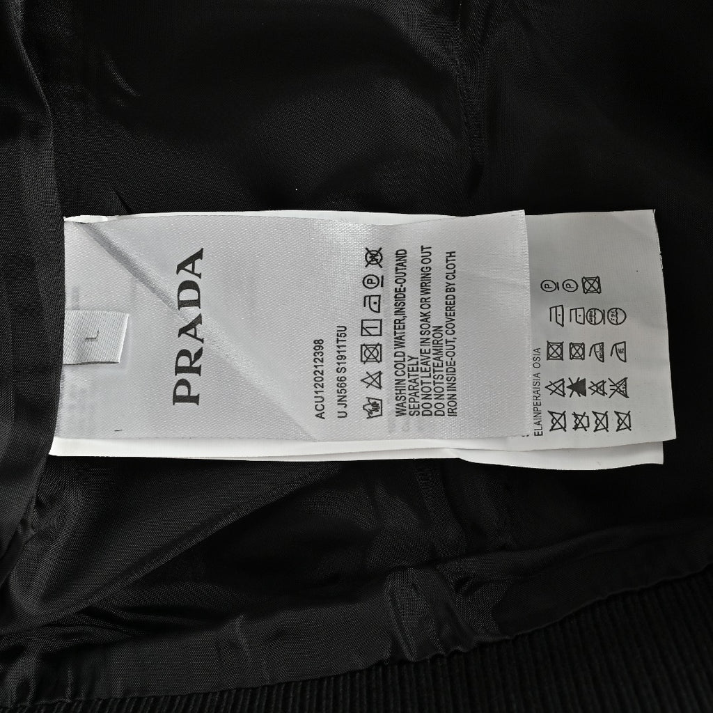 Prada Leather-Pocket Varsity Bomber Jacket — Black