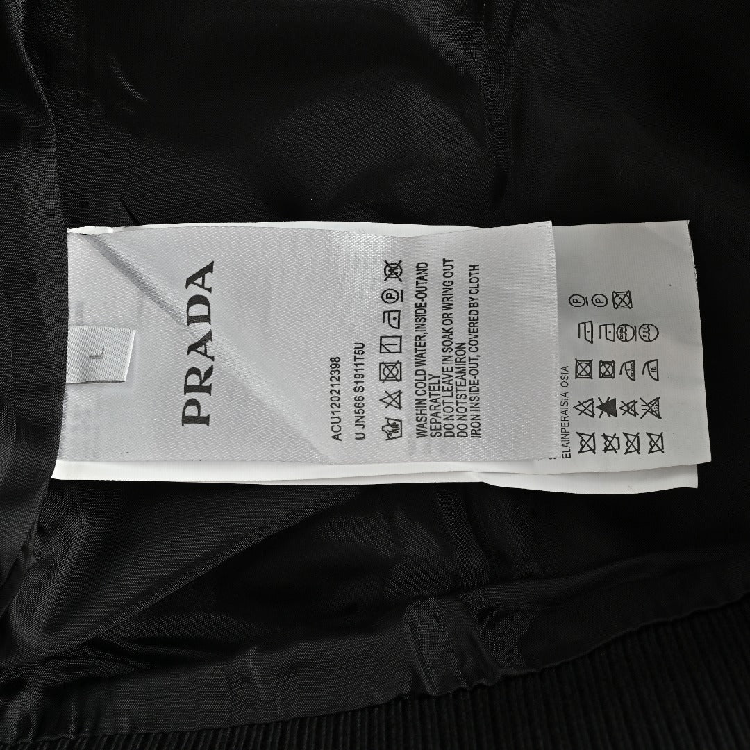 Prada Leather-Pocket Varsity Bomber Jacket — Black