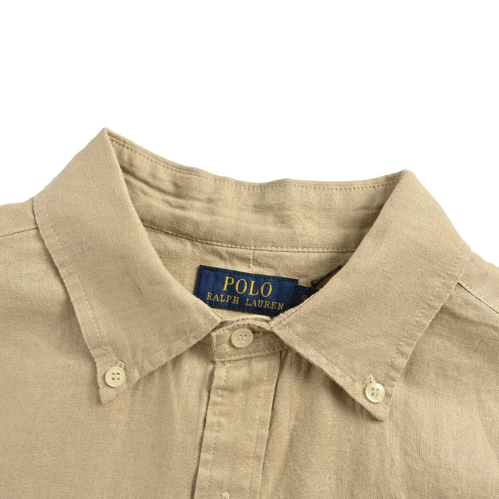 Ralph Lauren Polo Pony Embroidery Linen Long-Sleeve Shirt — Khaki