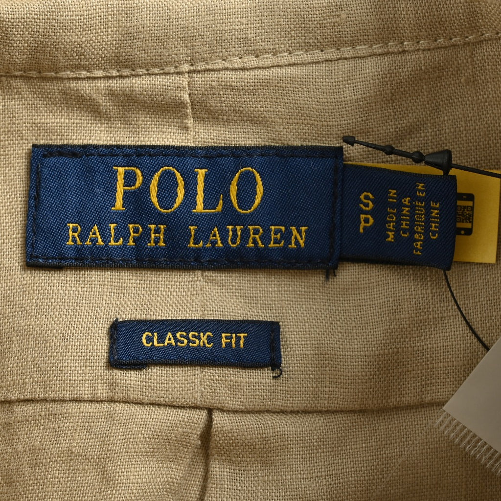 Ralph Lauren Polo Pony Embroidery Linen Long-Sleeve Shirt — Khaki