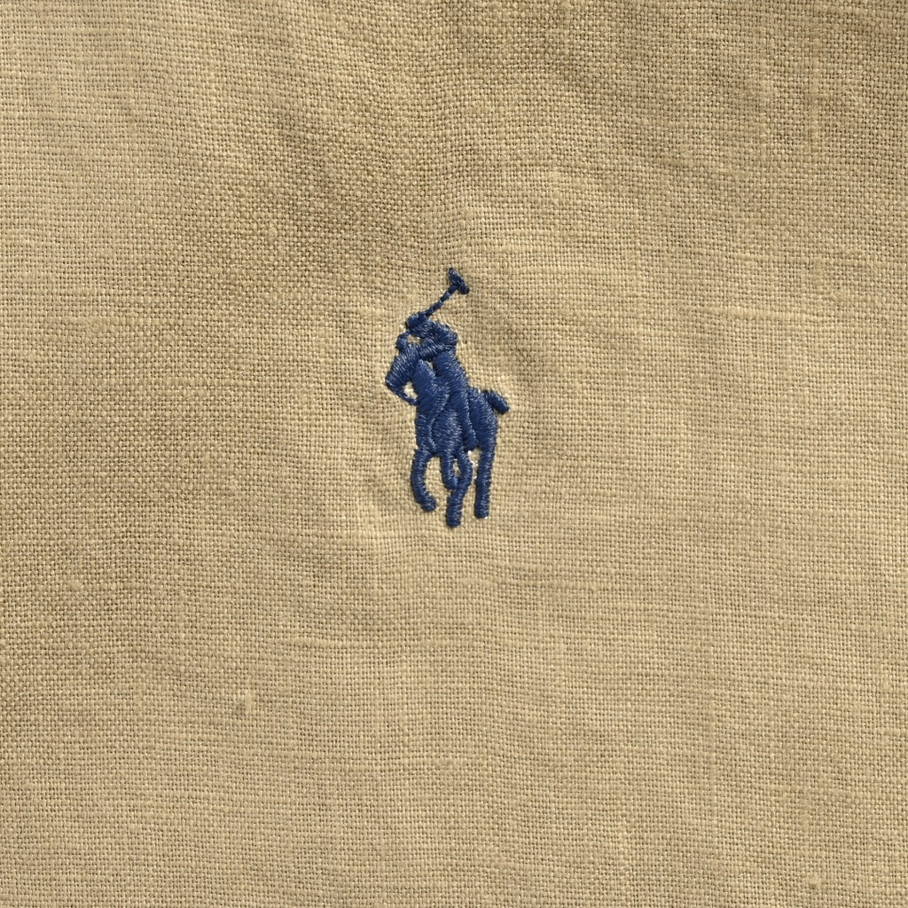 Ralph Lauren Polo Pony Embroidery Linen Long-Sleeve Shirt — Khaki