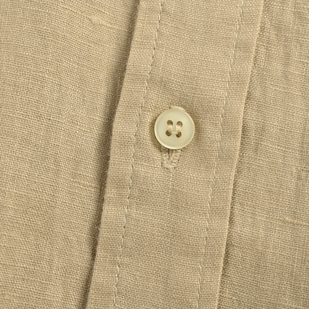 Ralph Lauren Polo Pony Embroidery Linen Long-Sleeve Shirt — Khaki