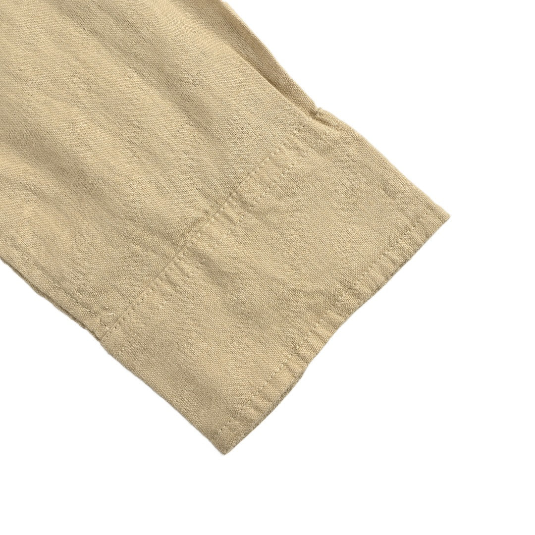 Ralph Lauren Polo Pony Embroidery Linen Long-Sleeve Shirt — Khaki