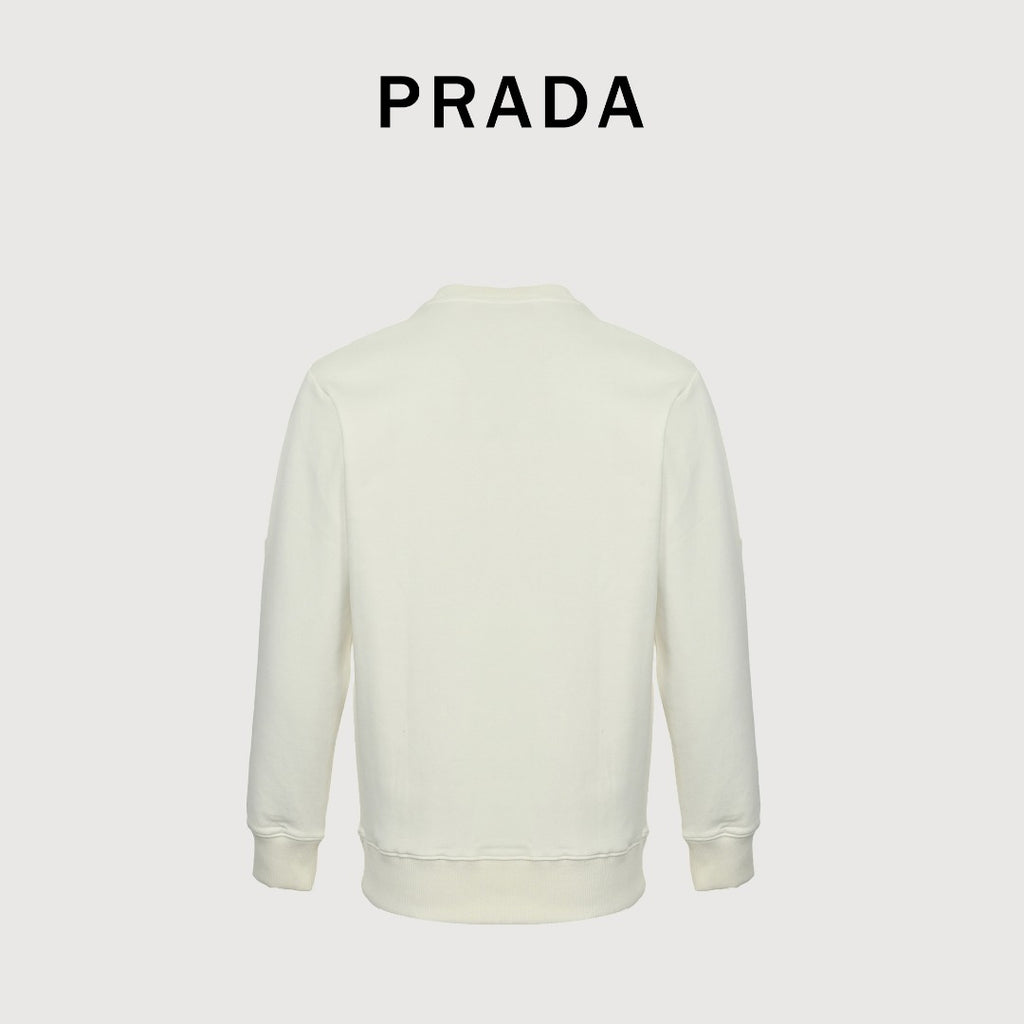 Prada Re-Nylon Backpack-Pocket Crewneck Sweatshirt — White
