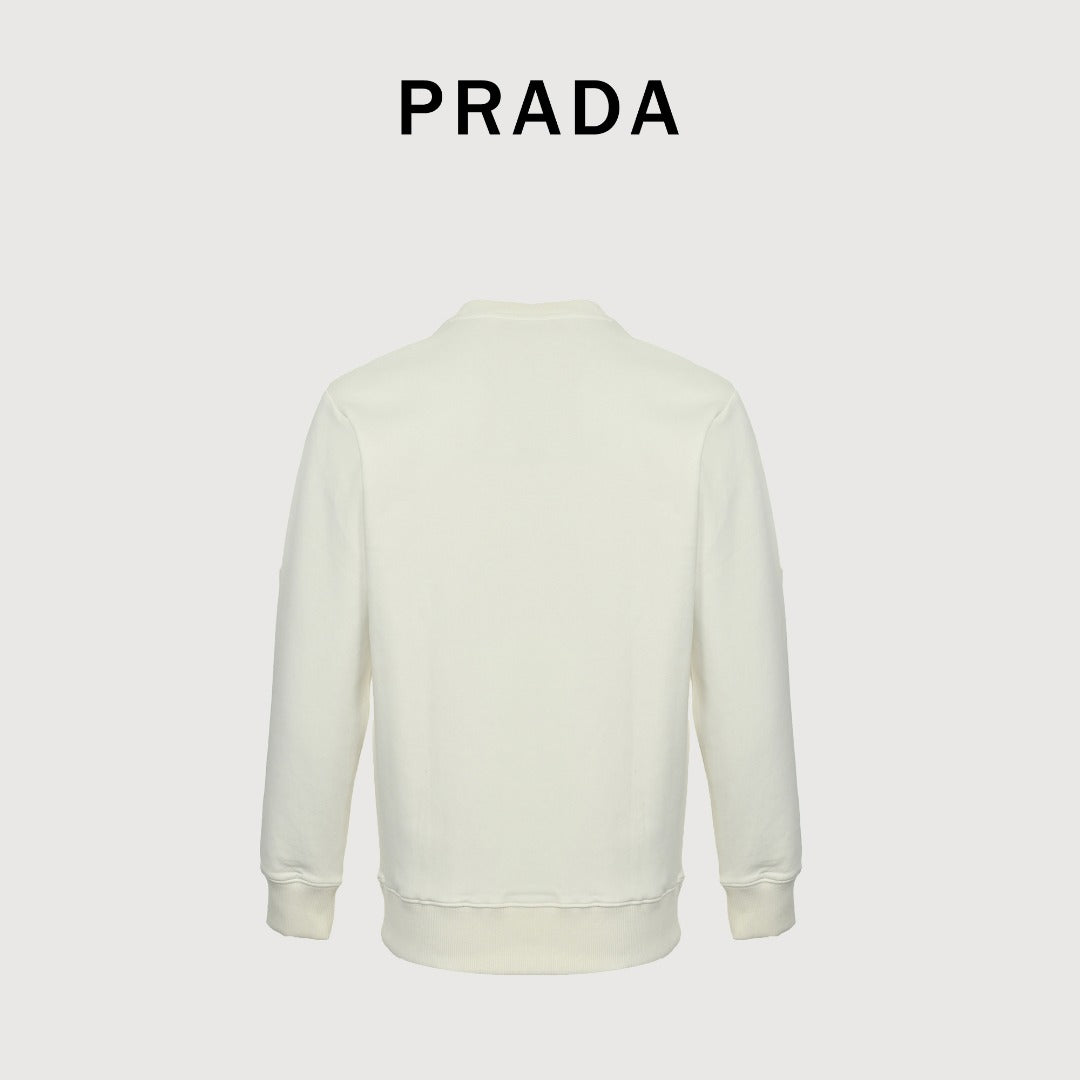 Prada Re-Nylon Backpack-Pocket Crewneck Sweatshirt — White