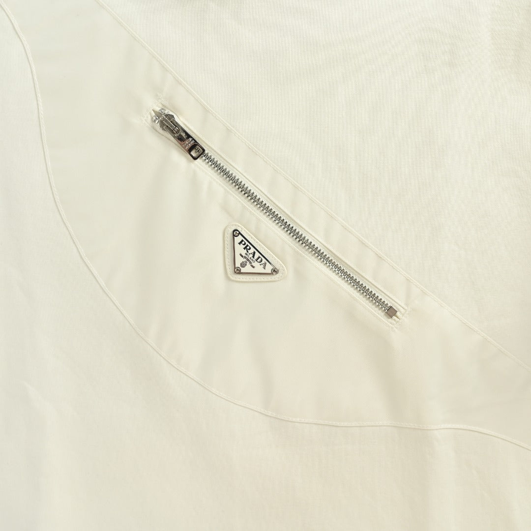 Prada Re-Nylon Backpack-Pocket Crewneck Sweatshirt — White