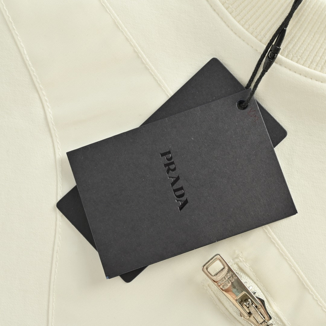 Prada Re-Nylon Backpack-Pocket Crewneck Sweatshirt — White
