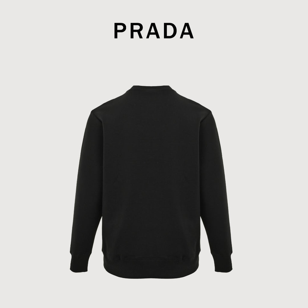 Prada Re-Nylon Backpack-Pocket Crewneck Sweatshirt — Black