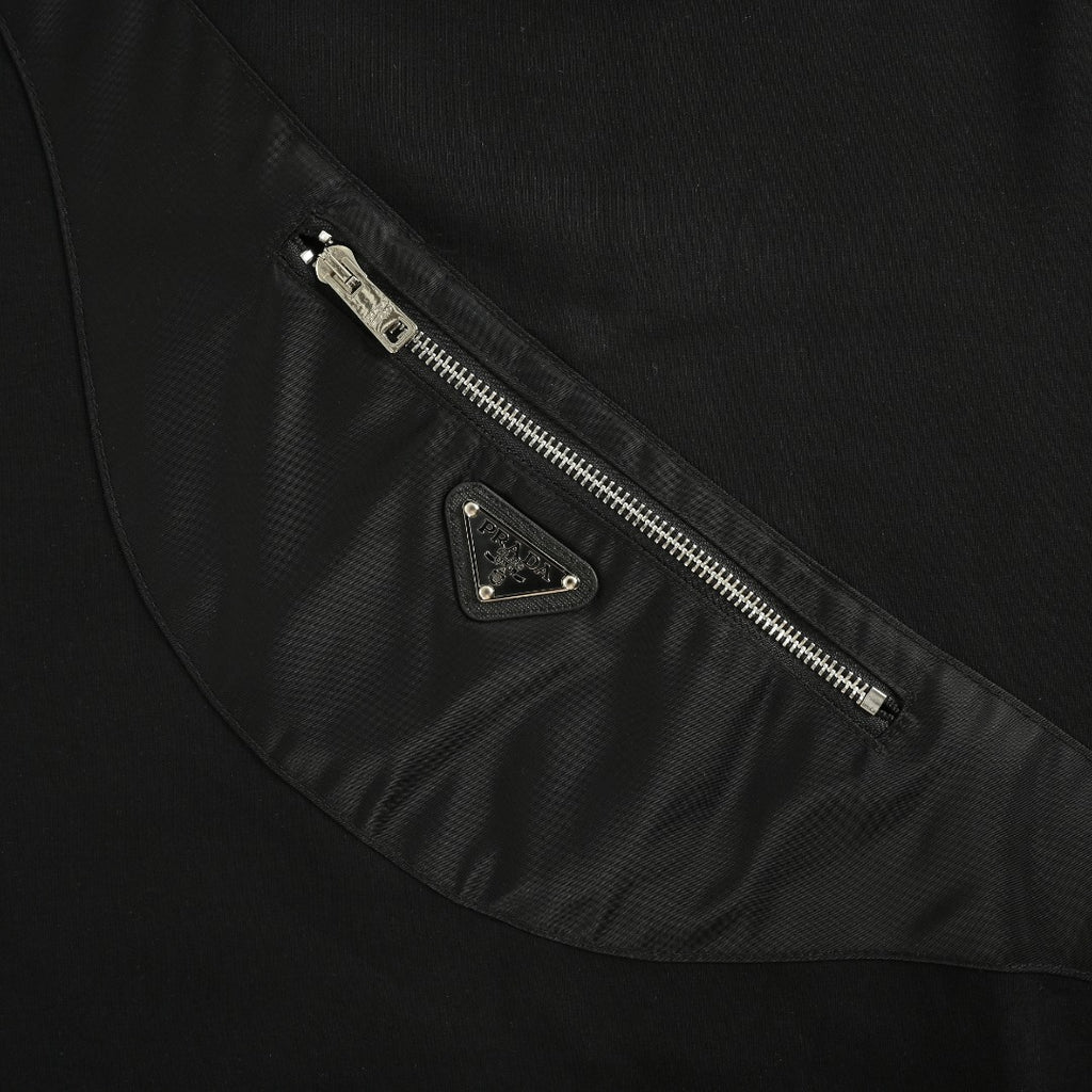Prada Re-Nylon Backpack-Pocket Crewneck Sweatshirt — Black