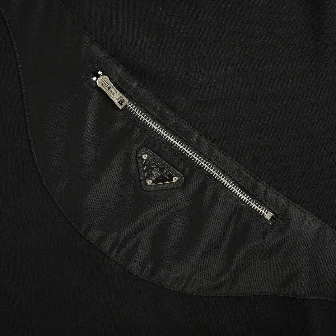 Prada Re-Nylon Backpack-Pocket Crewneck Sweatshirt — Black