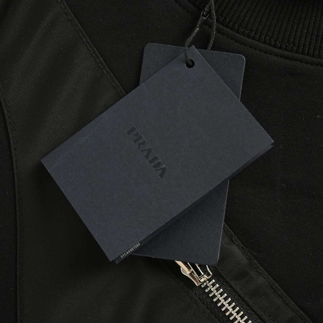 Prada Re-Nylon Backpack-Pocket Crewneck Sweatshirt — Black