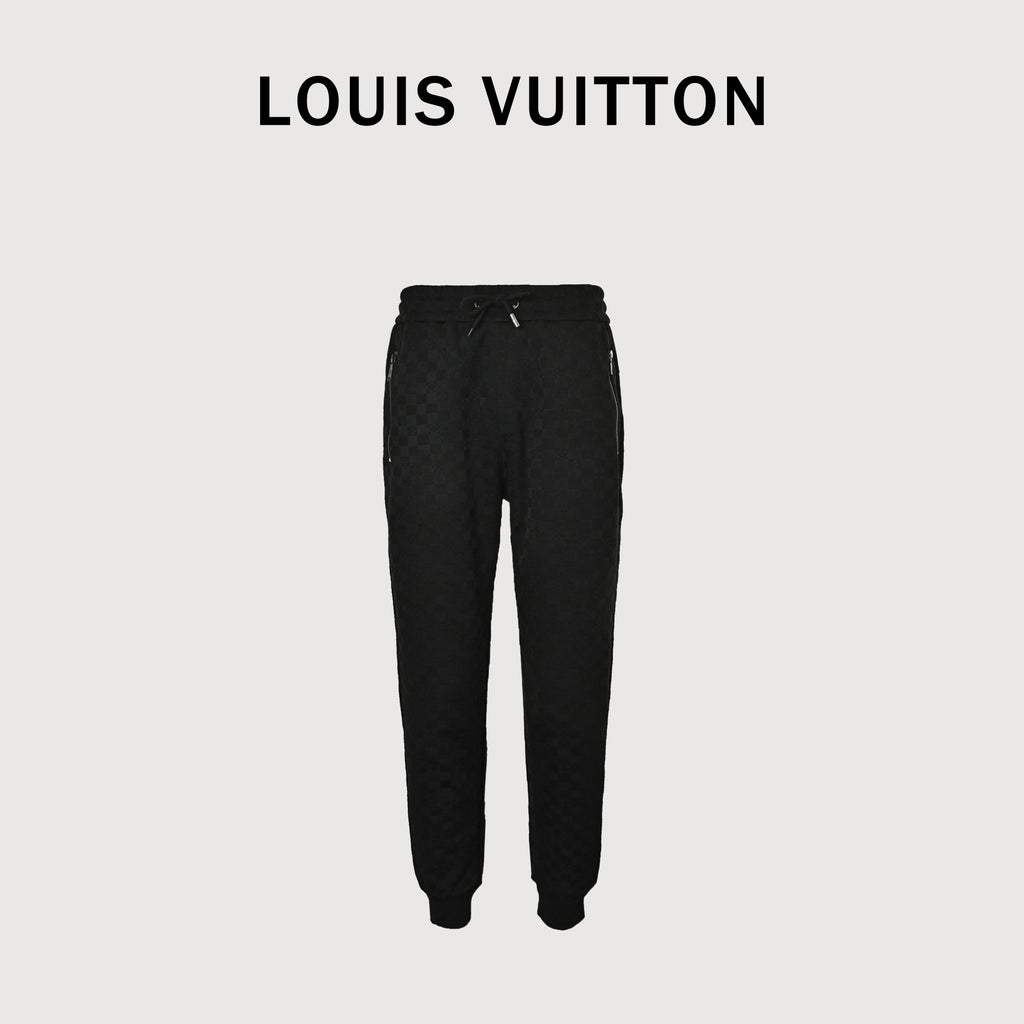 Louis Vuitton LV Logo Damier Check Zip-Pocket Tapered Jogger Trousers — Black