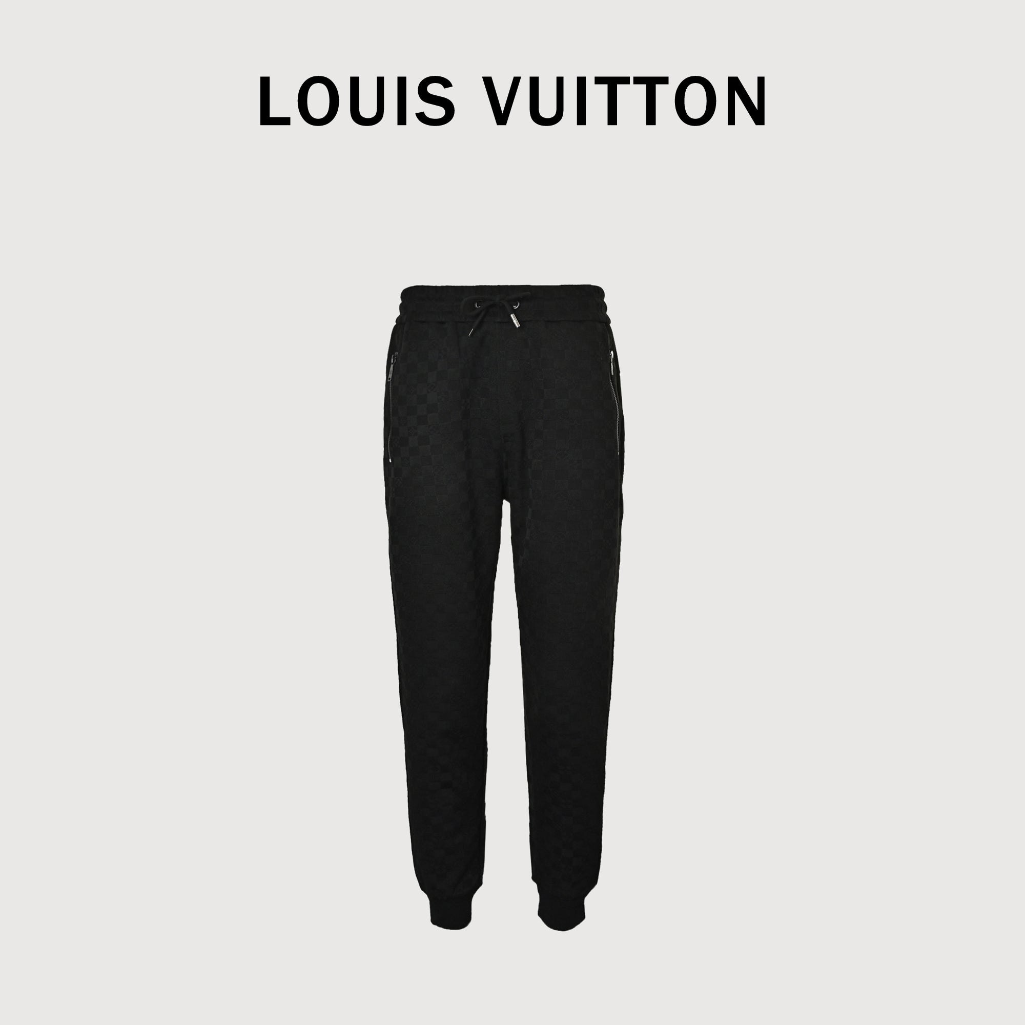 Louis Vuitton LV Logo Damier Check Zip-Pocket Tapered Jogger Trousers — Black