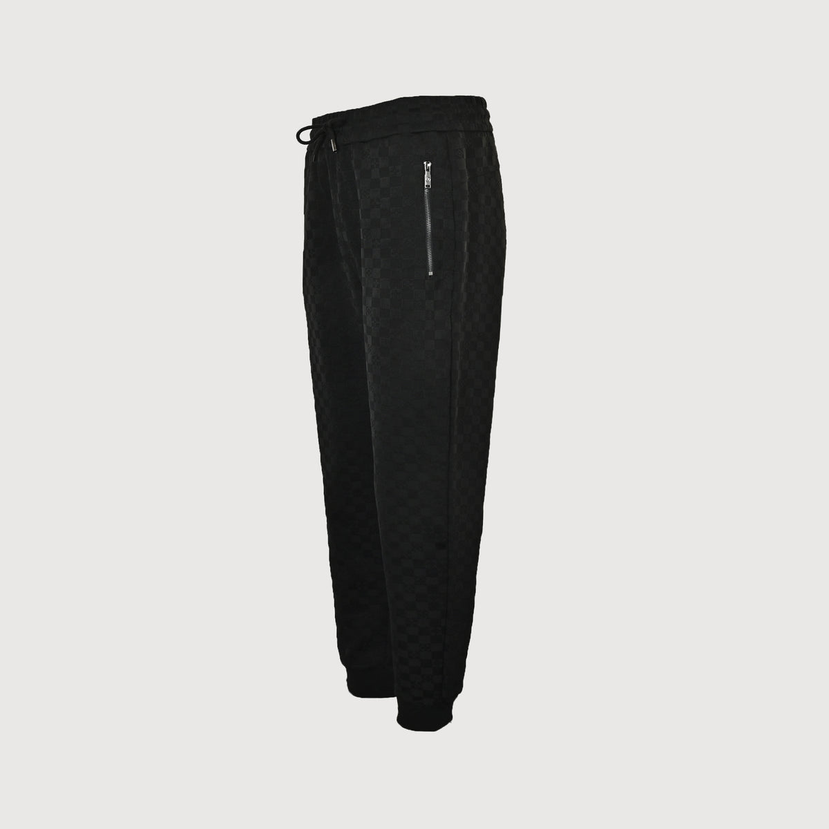 Louis Vuitton LV Logo Damier Check Zip-Pocket Tapered Jogger Trousers — Black