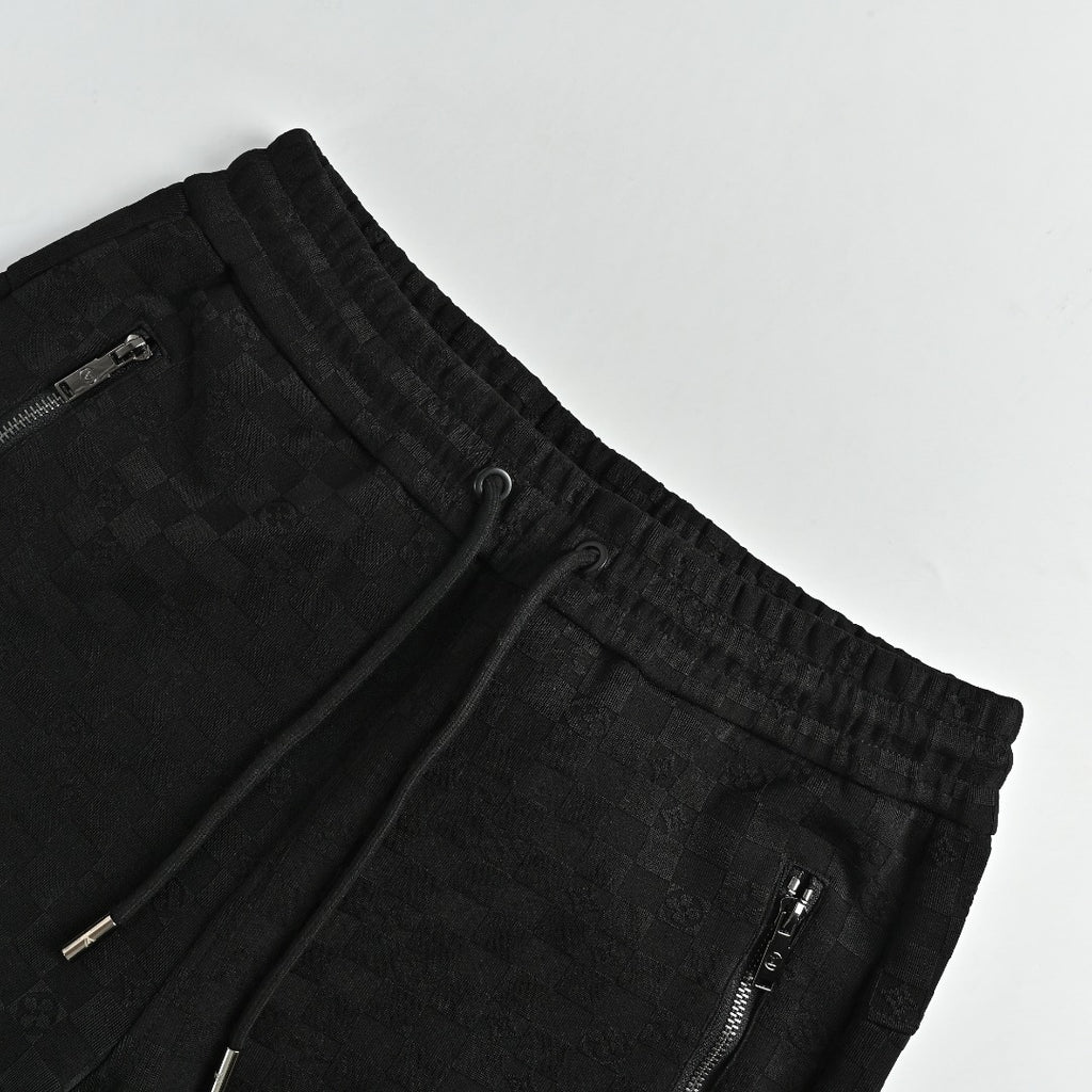 Louis Vuitton LV Logo Damier Check Zip-Pocket Tapered Jogger Trousers — Black