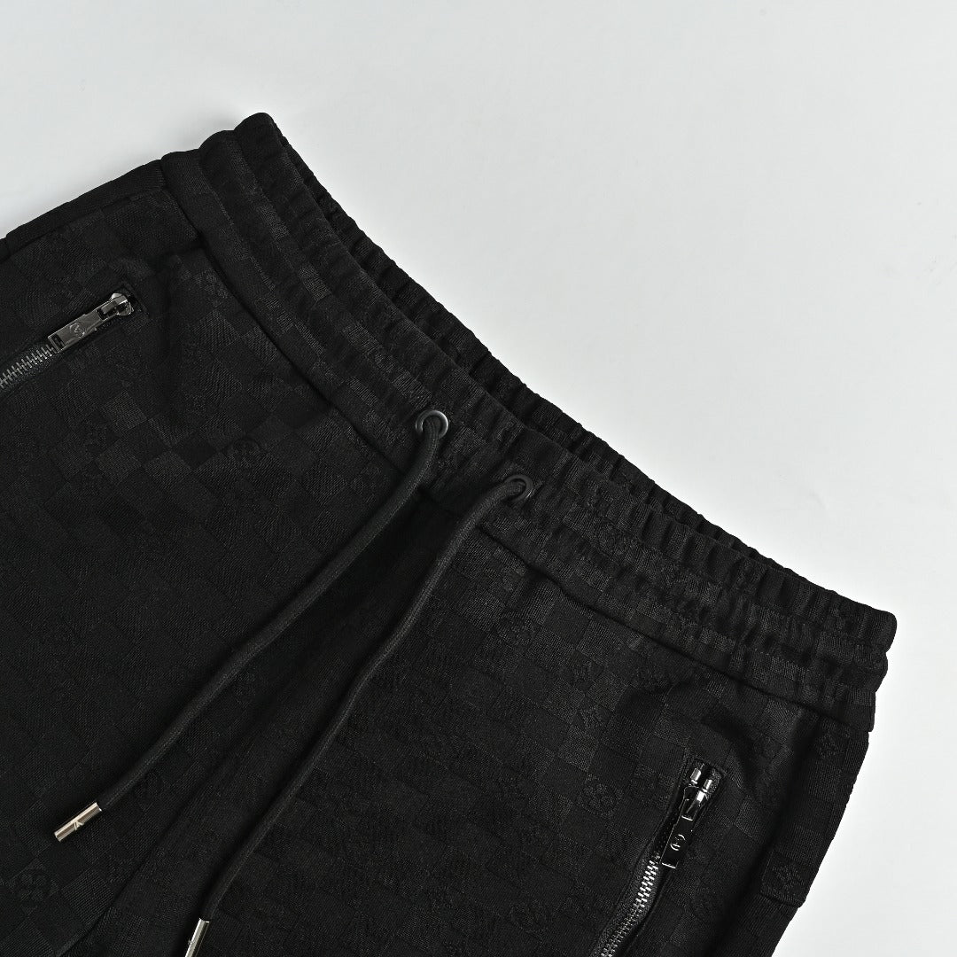 Louis Vuitton LV Logo Damier Check Zip-Pocket Tapered Jogger Trousers — Black