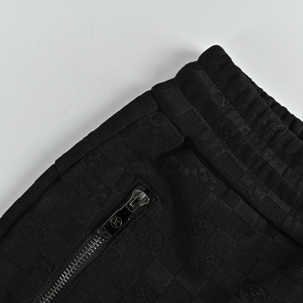 Louis Vuitton LV Logo Damier Check Zip-Pocket Tapered Jogger Trousers — Black