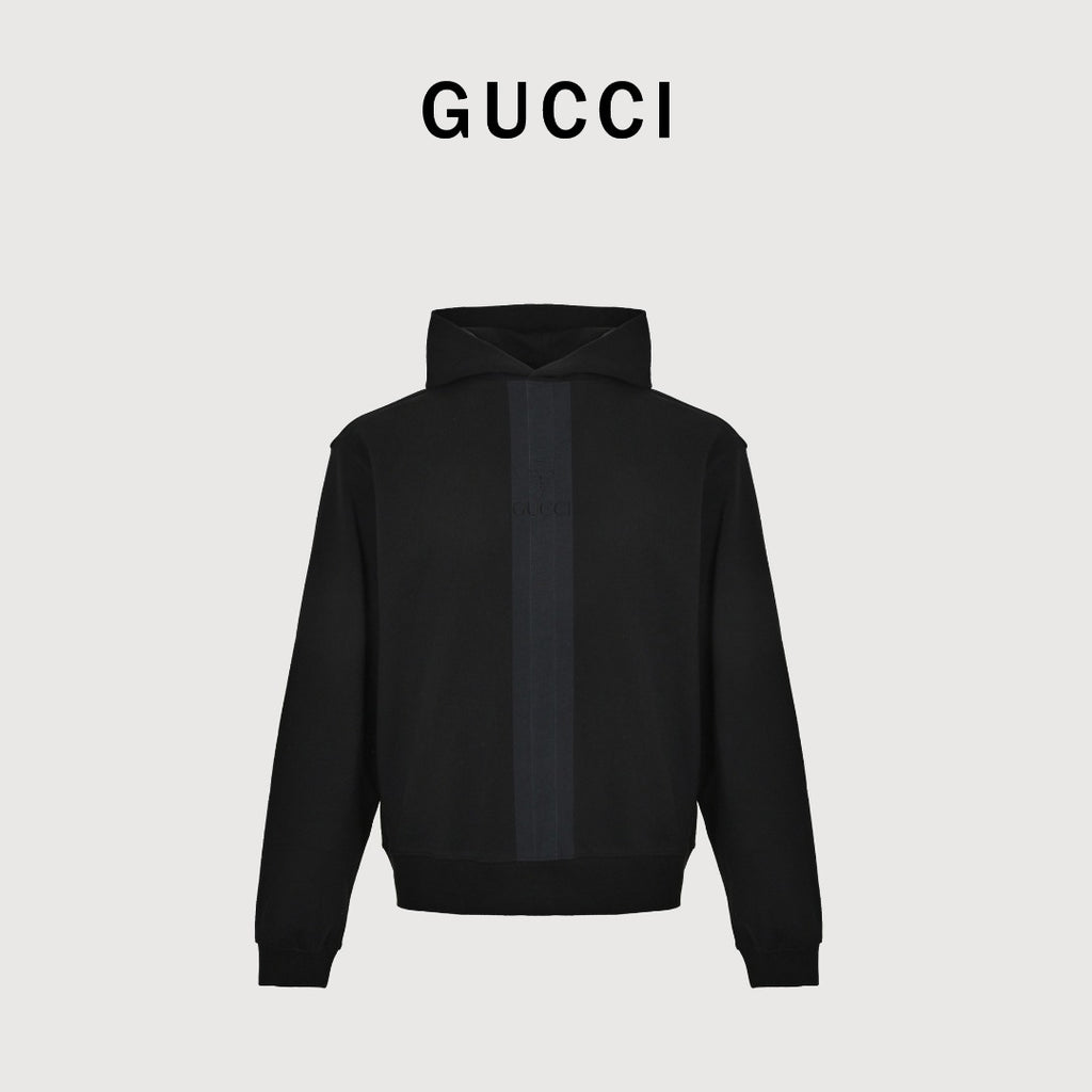 Gucci GG Web-Stripe Front Pullover Hoodie — Black