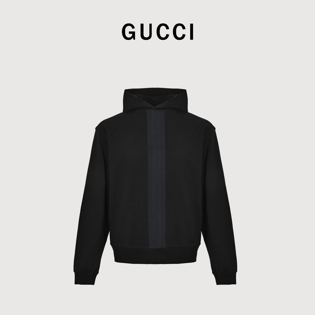 Gucci GG Web-Stripe Front Pullover Hoodie — Black