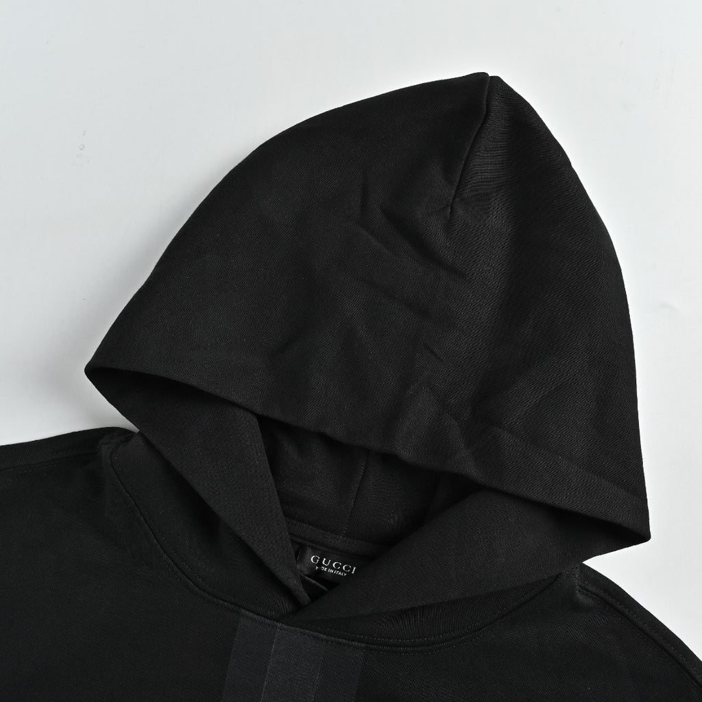 Gucci GG Web-Stripe Front Pullover Hoodie — Black
