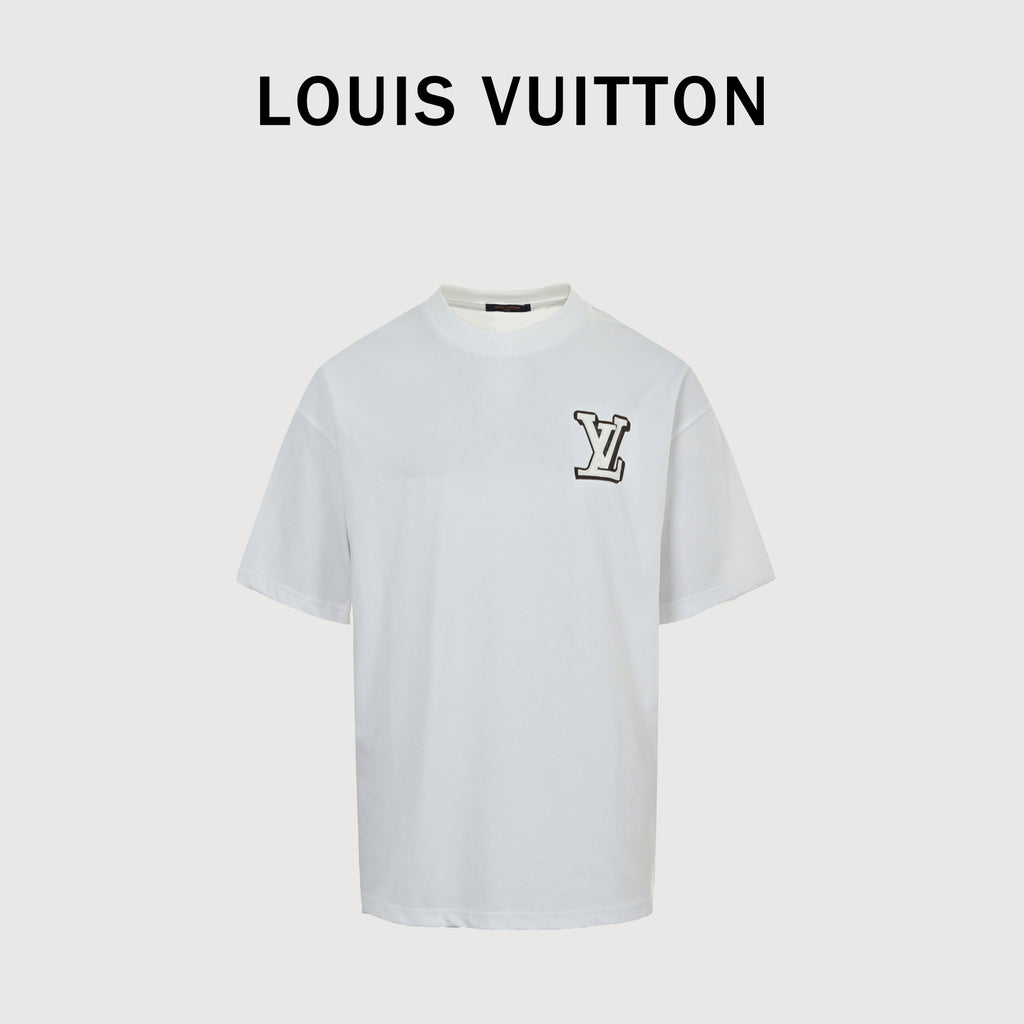 Louis Vuitton LV 26SS Leather Letter Logo Front & Back T-Shirt — White