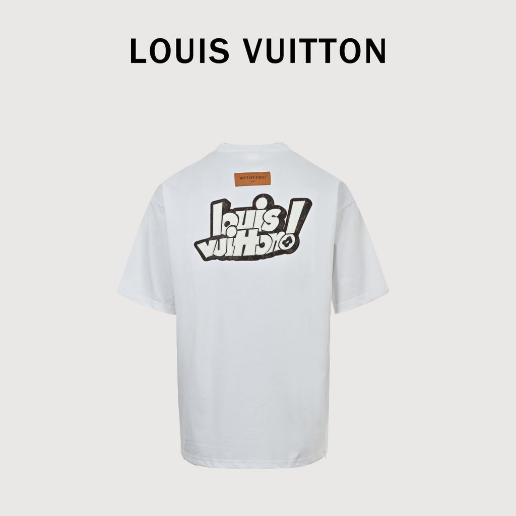 Louis Vuitton LV 26SS Leather Letter Logo Front & Back T-Shirt — White