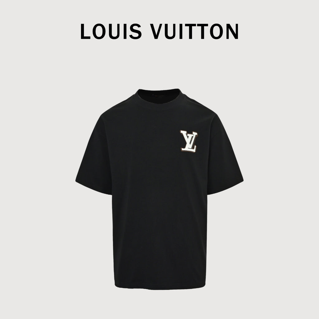 Louis Vuitton LV 26SS Leather Letter Logo Front & Back T-Shirt — Black