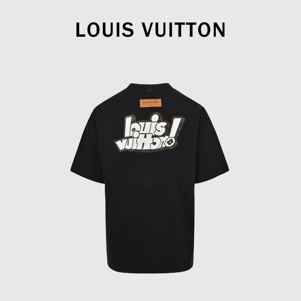 Louis Vuitton LV 26SS Leather Letter Logo Front & Back T-Shirt — Black