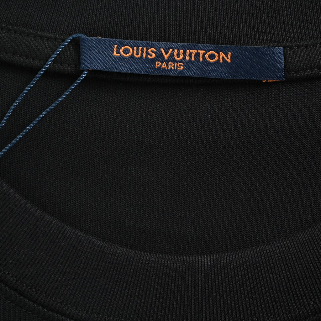Louis Vuitton LV 26SS Leather Letter Logo Front & Back T-Shirt — Black