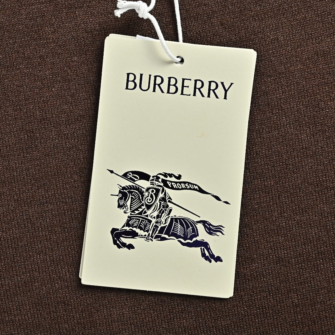 Burberry BBR Tri-Color Equestrian Knight Label Wool-Cashmere Crewneck Sweater — Dark Brown