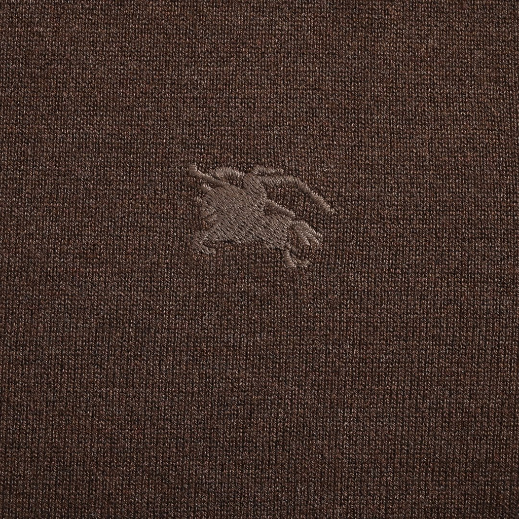 Burberry BBR Tri-Color Equestrian Knight Label Wool-Cashmere Crewneck Sweater — Dark Brown