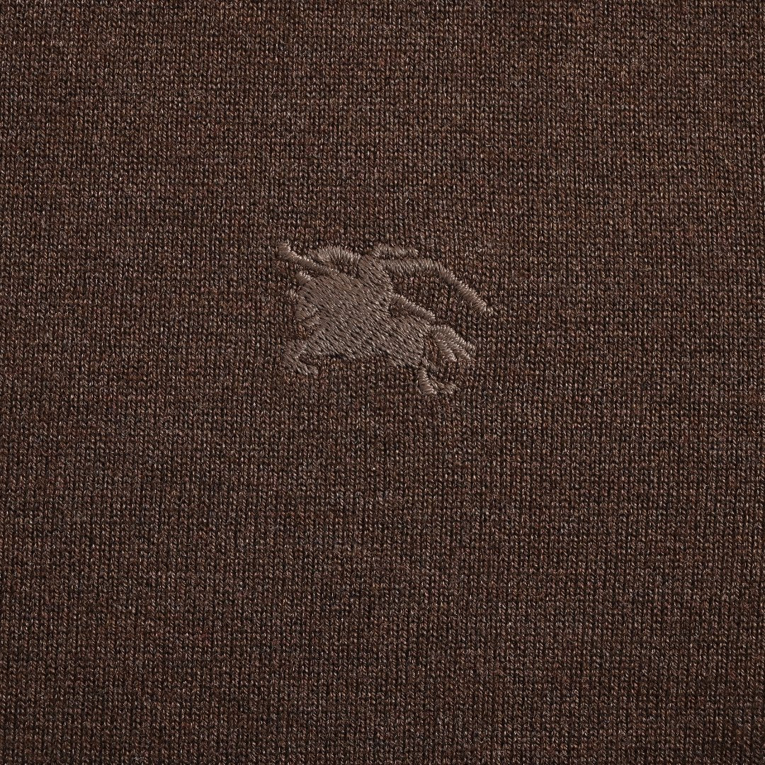 Burberry BBR Tri-Color Equestrian Knight Label Wool-Cashmere Crewneck Sweater — Dark Brown