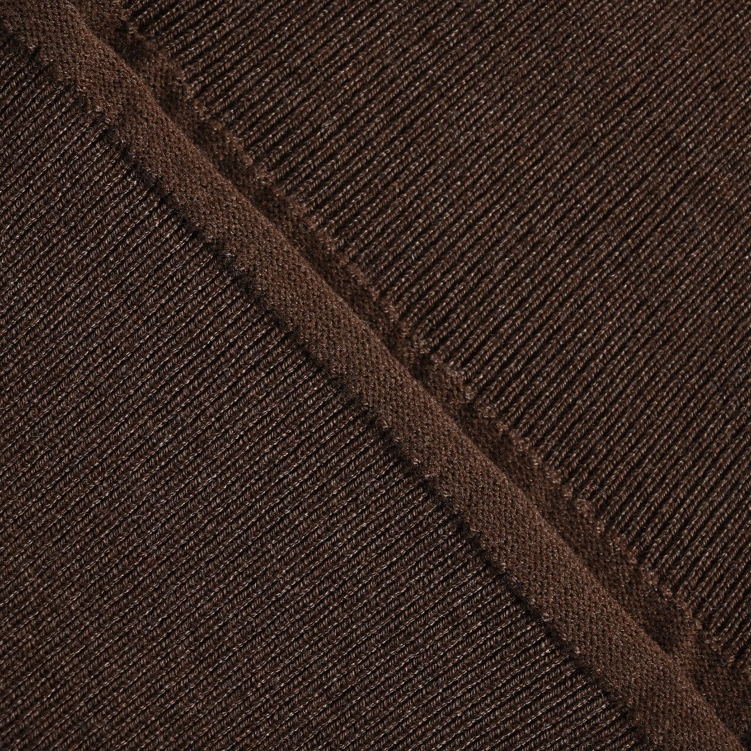 Burberry BBR Tri-Color Equestrian Knight Label Wool-Cashmere Crewneck Sweater — Dark Brown
