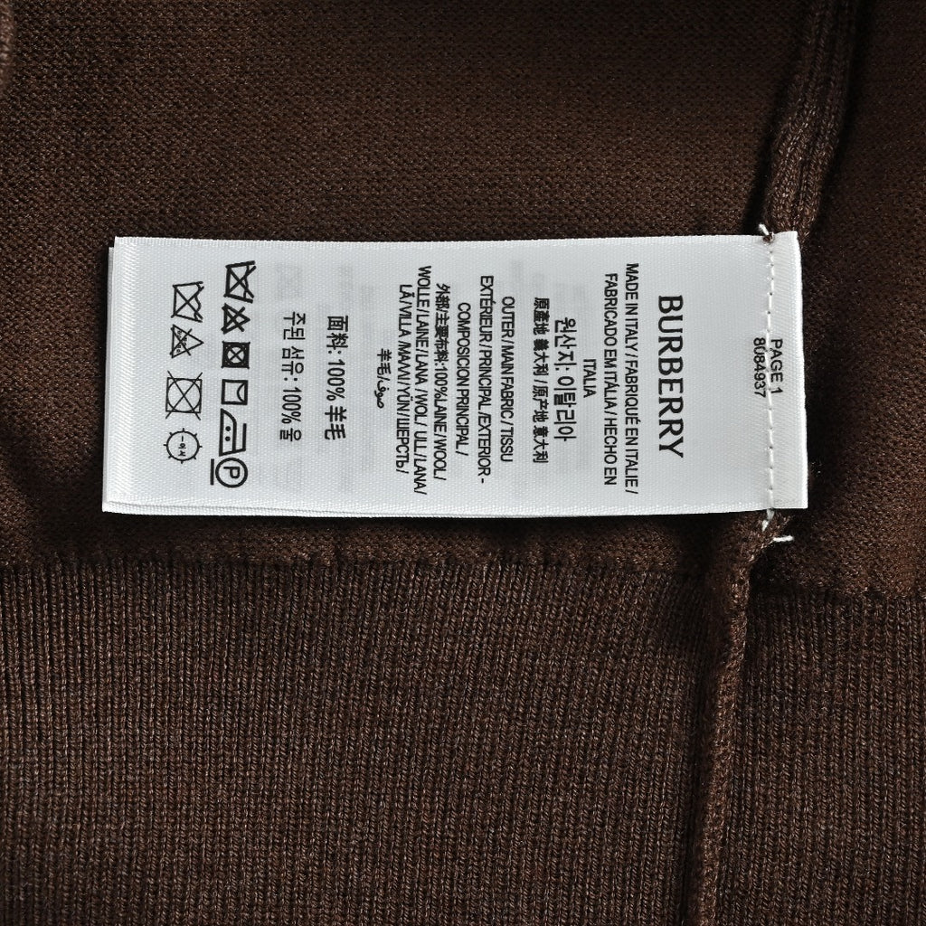 Burberry BBR Tri-Color Equestrian Knight Label Wool-Cashmere Crewneck Sweater — Dark Brown