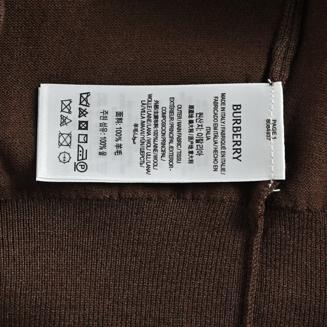 Burberry BBR Tri-Color Equestrian Knight Label Wool-Cashmere Crewneck Sweater — Dark Brown