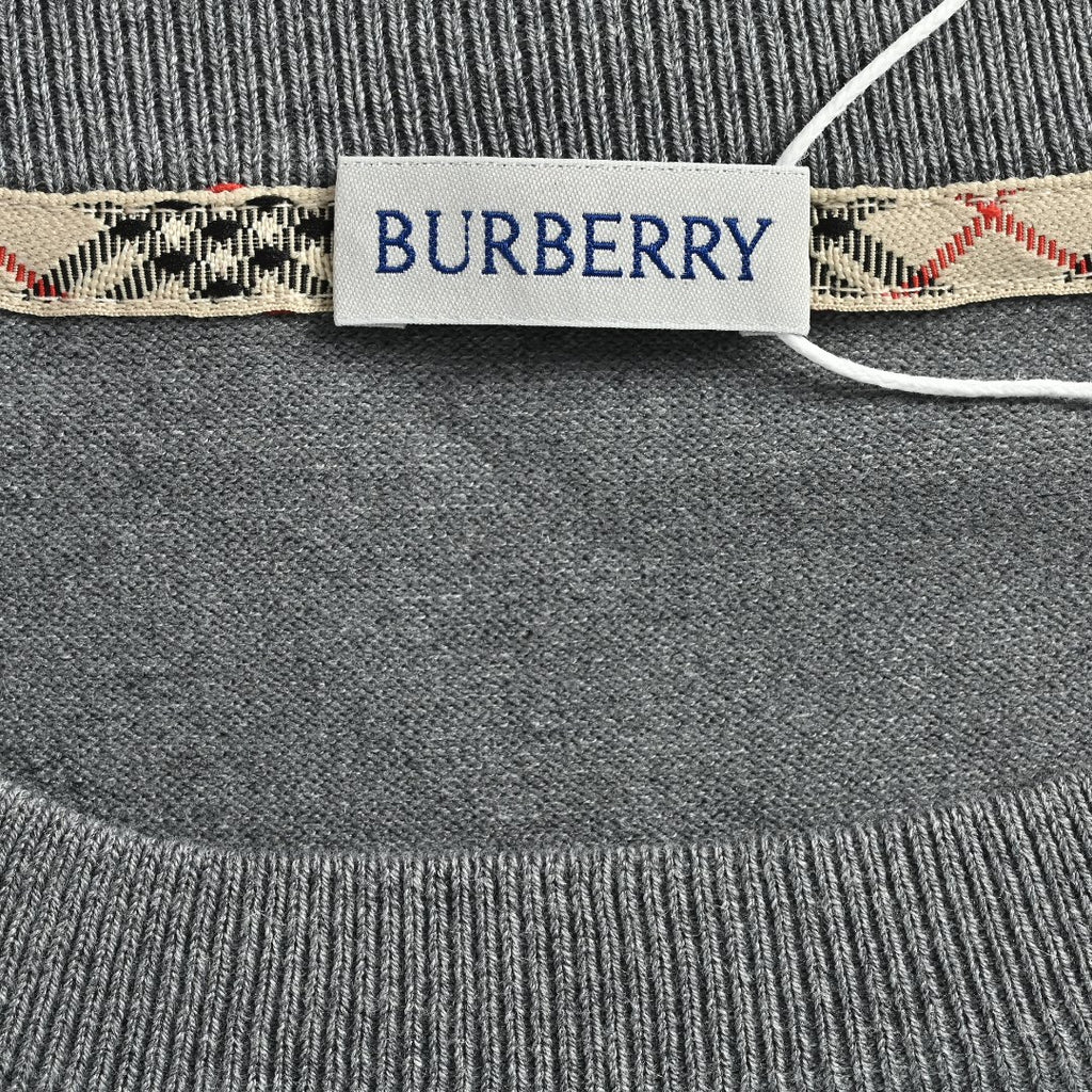 Burberry BBR Tri-Color Equestrian Knight Label Wool-Cashmere Crewneck Sweater — Grey