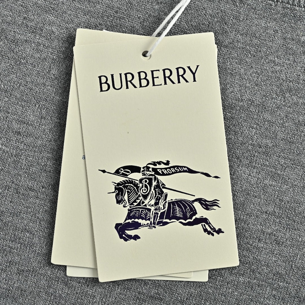 Burberry BBR Tri-Color Equestrian Knight Label Wool-Cashmere Crewneck Sweater — Grey