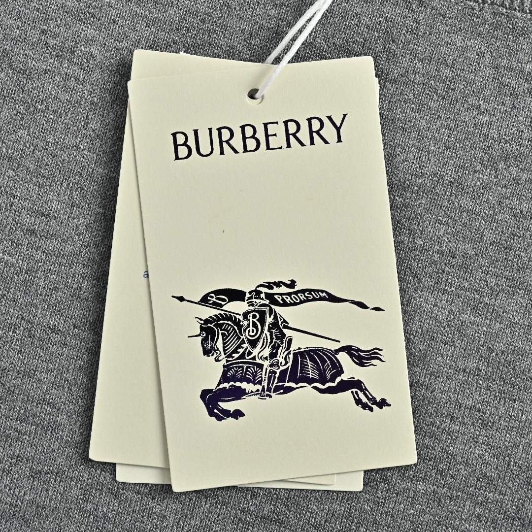 Burberry BBR Tri-Color Equestrian Knight Label Wool-Cashmere Crewneck Sweater — Grey