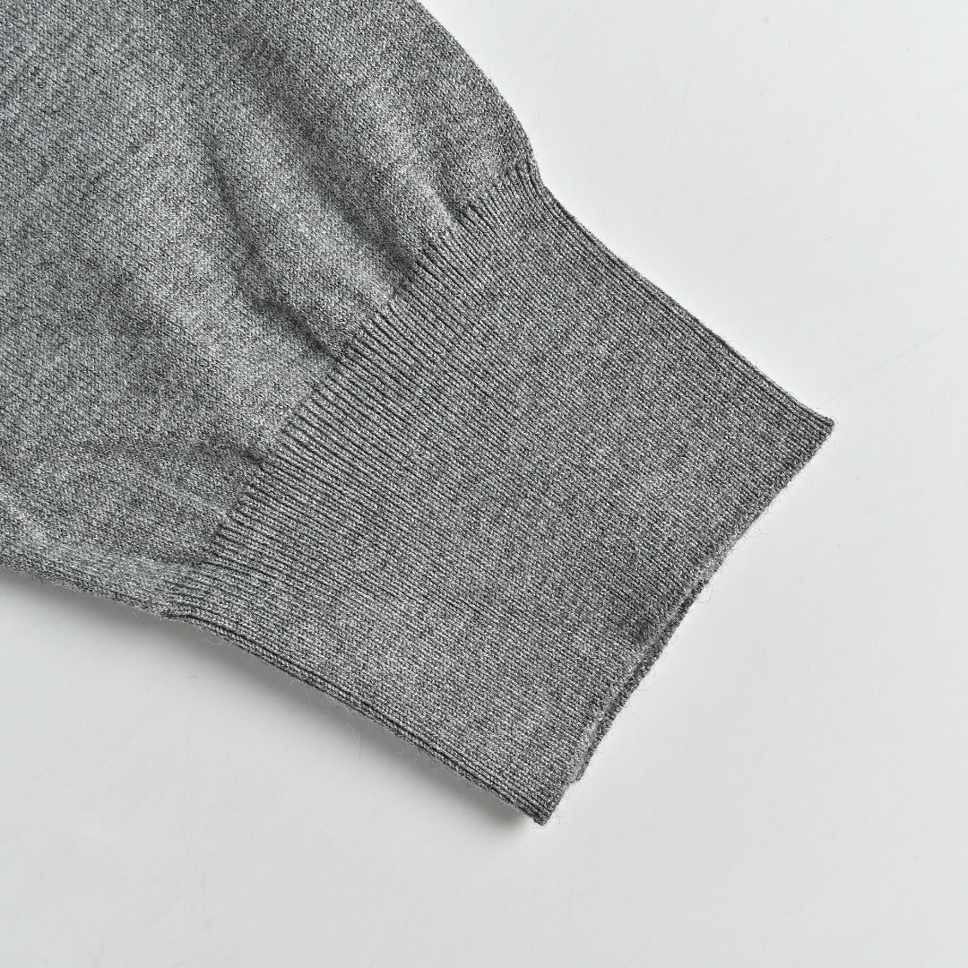 Burberry BBR Tri-Color Equestrian Knight Label Wool-Cashmere Crewneck Sweater — Grey