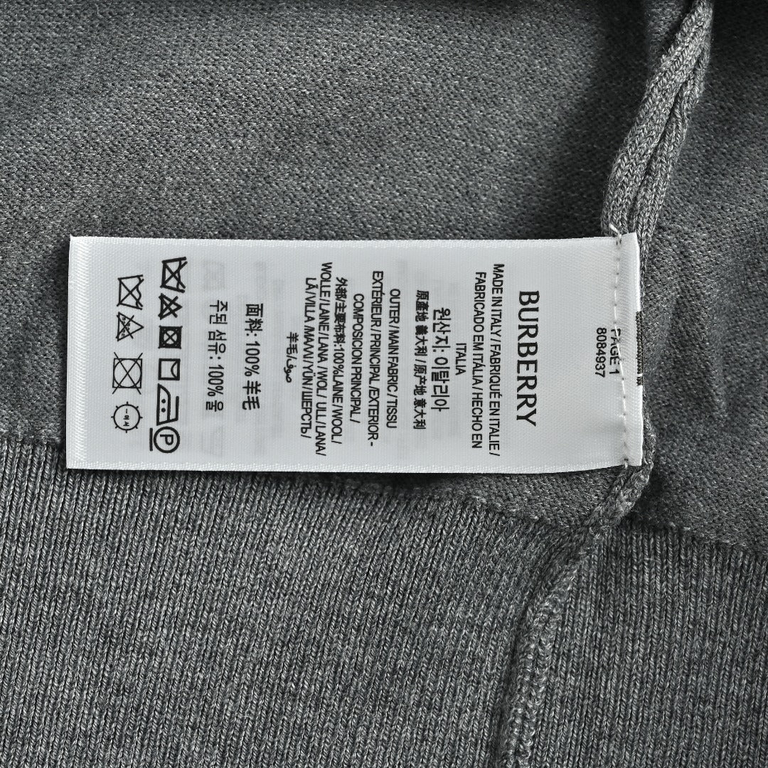Burberry BBR Tri-Color Equestrian Knight Label Wool-Cashmere Crewneck Sweater — Grey