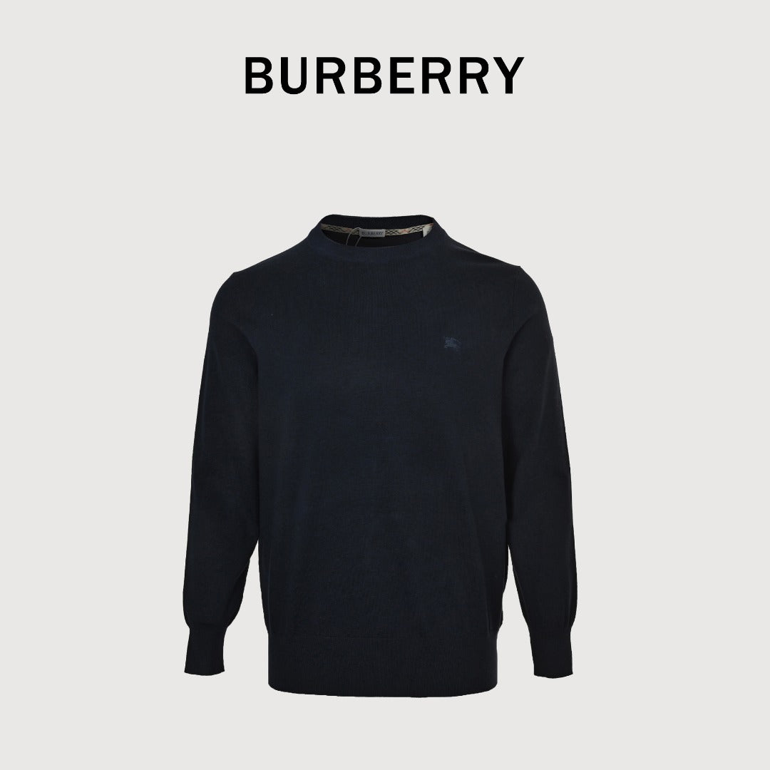 Burberry BBR Tri-Color Equestrian Knight Label Wool-Cashmere Crewneck Sweater — Black
