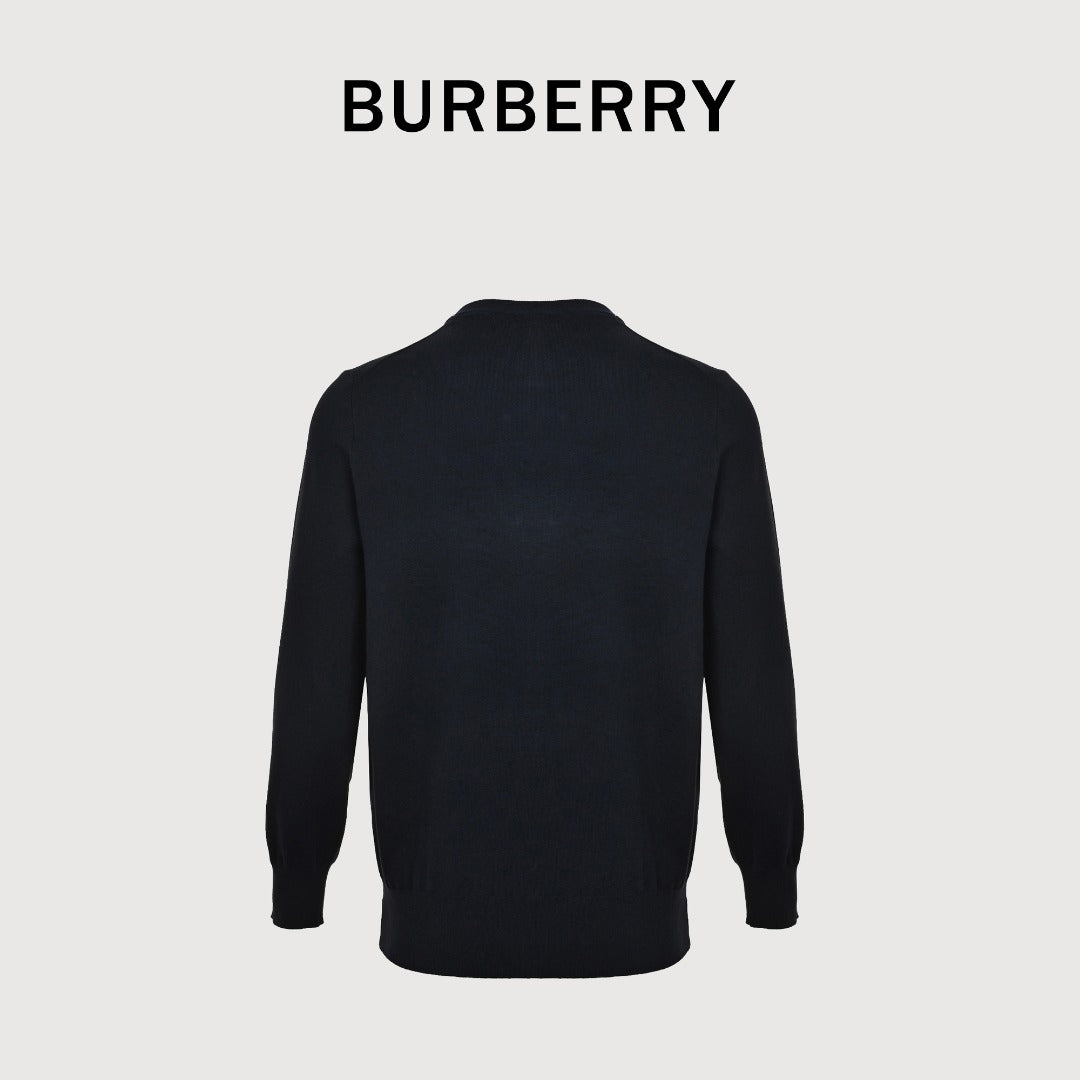 Burberry BBR Tri-Color Equestrian Knight Label Wool-Cashmere Crewneck Sweater — Black