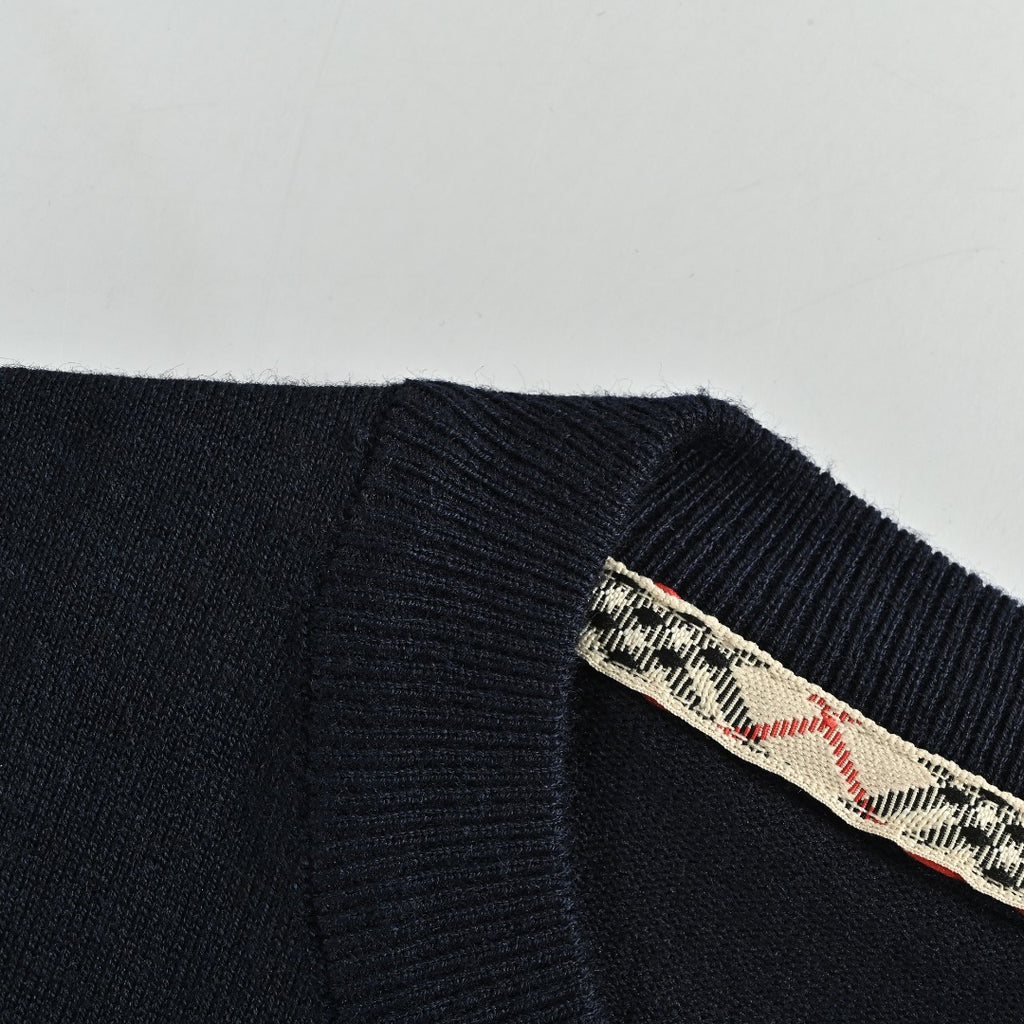 Burberry BBR Tri-Color Equestrian Knight Label Wool-Cashmere Crewneck Sweater — Black