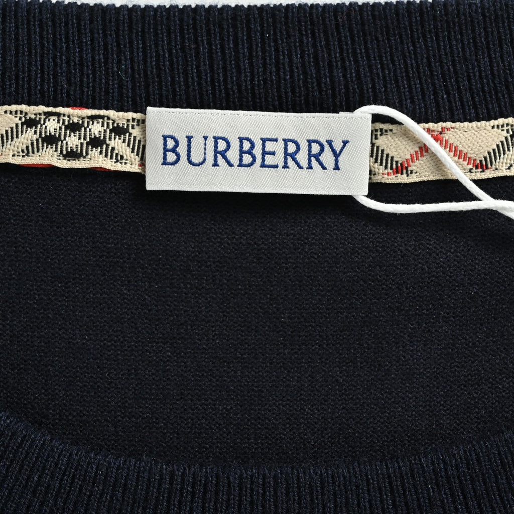 Burberry BBR Tri-Color Equestrian Knight Label Wool-Cashmere Crewneck Sweater — Black